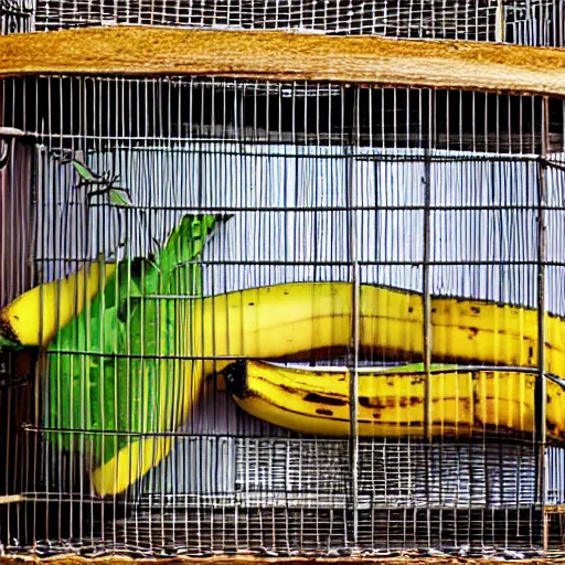 Image similar to a photo of a bird cage with a banana inside it, realistic, ultra high detail, 8 k.