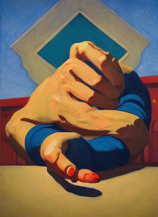 Prompt: giant fist with pentacle painted by Edward Hopper and James Gilleard