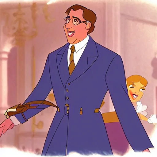 Image similar to steve carell in anastasia, don bluth animation, film still