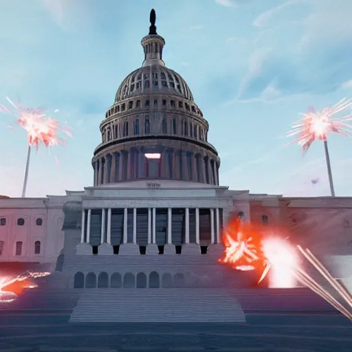 Image similar to the us capitol being attacked in fortnite, 3 d model, unreal engine 4