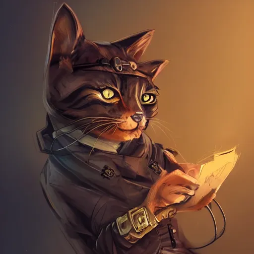 Prompt: cat concept art, steampunk, sharp focus, illustration, concept art by tooth wu