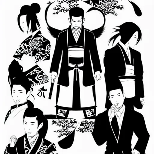 Image similar to silhouette of a yakuza warrior illustration 以 最 高 的 忠 诚 度 为 他 的 国 家 服 务 。, vector art style, medium shot, intricate, elegant, highly detailed, digital art, ffffound, art by jc leyendecker and sachin teng