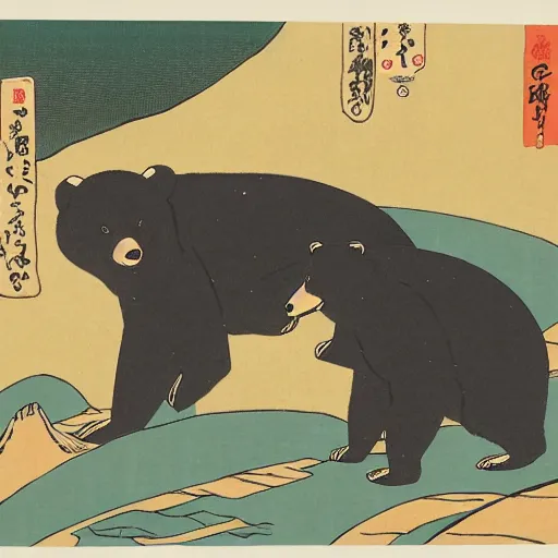 Prompt: Bears at shopping mall ukiyo-e