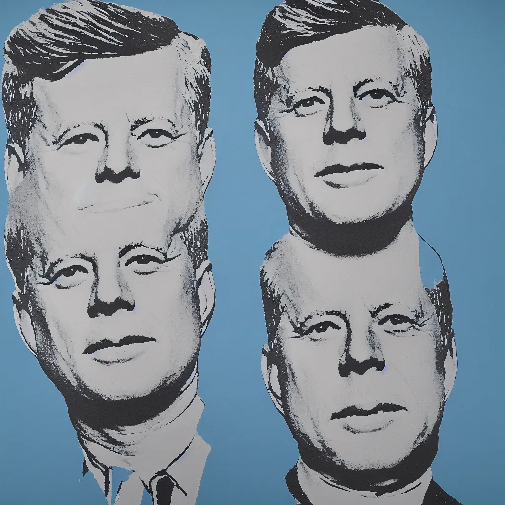 Prompt: individual silk screen portrait of jfk by andy warhol
