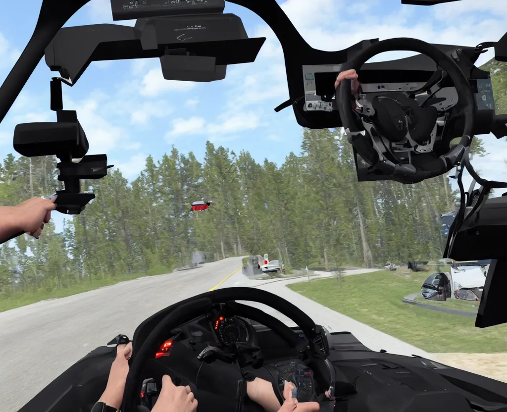 Image similar to first person point of view of driver simulator
