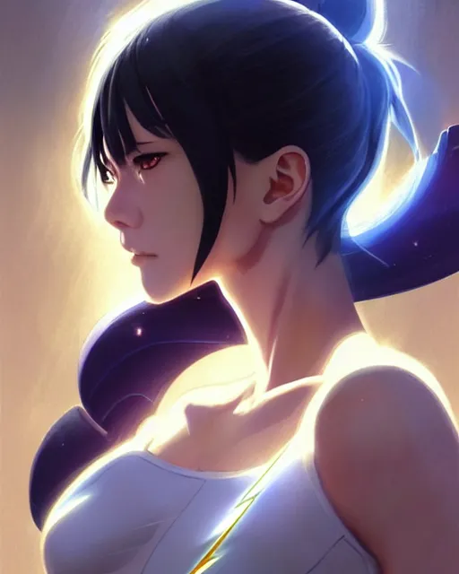 Image similar to portrait Anime as Flash girl cute-fine-face, pretty face, realistic shaded Perfect face, fine details. Anime. realistic shaded lighting by katsuhiro otomo ghost-in-the-shell, magali villeneuve, artgerm, rutkowski, WLOP Jeremy Lipkin and Giuseppe Dangelico Pino and Michael Garmash and Rob Rey