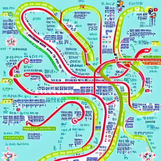 Prompt: map of tokyo subway lines on a cartoon style map.
