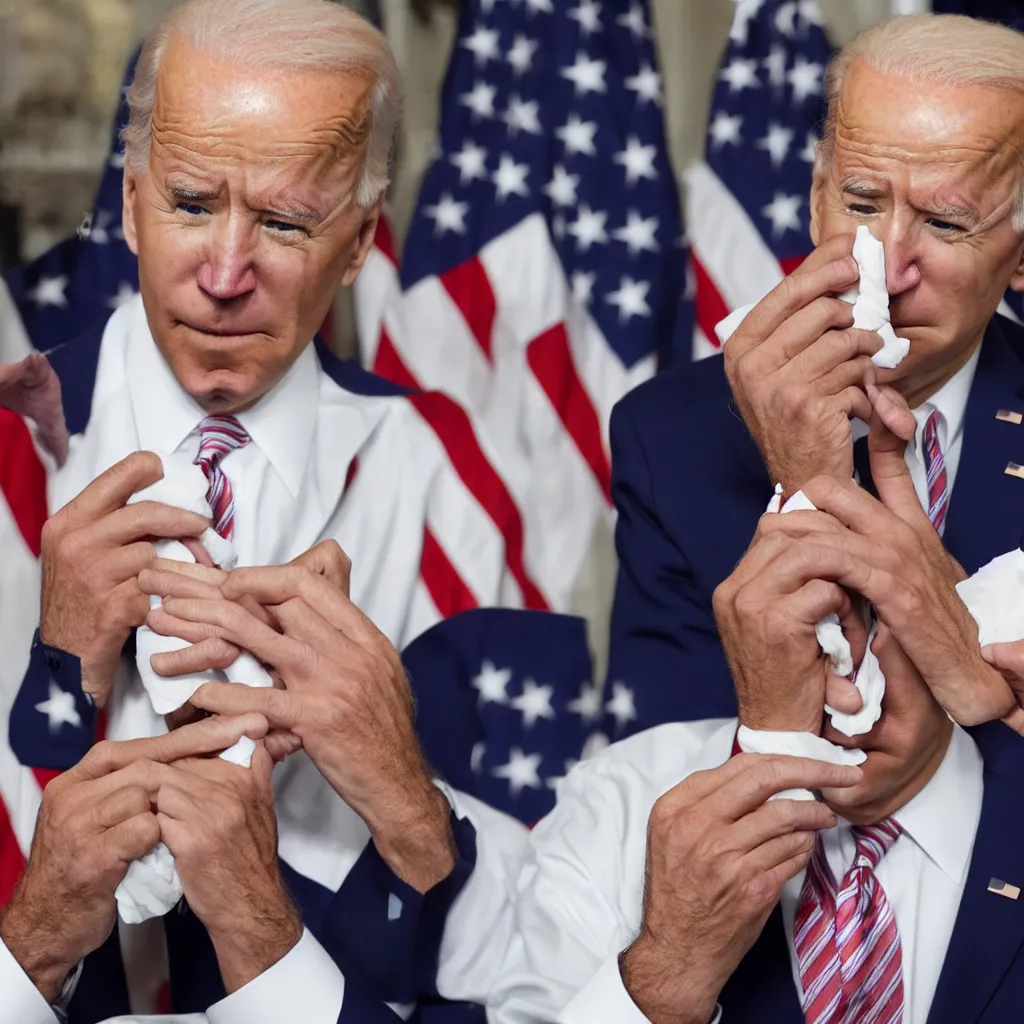 Prompt: joe biden picking his nose while sitting on the toilet, white press conference on cnn