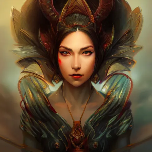 Prompt: gorgeous comic book style portrait painting of a dragon goddess, in the style of WLOP, 8k masterpiece, cinematic lighting, pristine clean design, fantasy, insanely detailed, atmospheric,