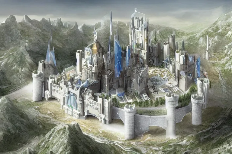 Image similar to a futuristic mega castle utopian city made of stone