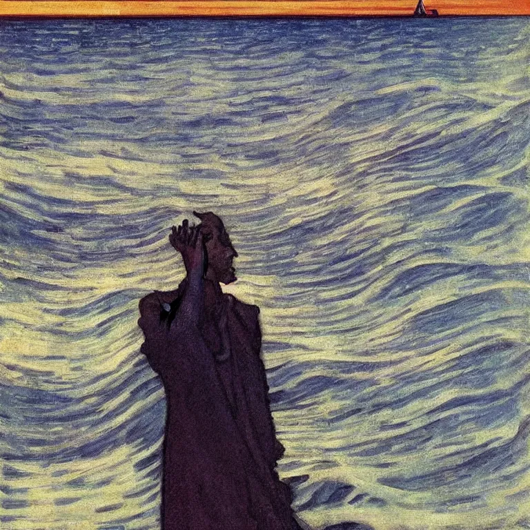 Image similar to The Great Sneeze the moved the ocean. Painting by Munch, Caspar David Friedrich