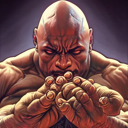 Image similar to the rock as dhalsim from street fighter, 4 k, ultra realistic, detailed focused art by artgerm and greg rutkowski and alphonse mucha