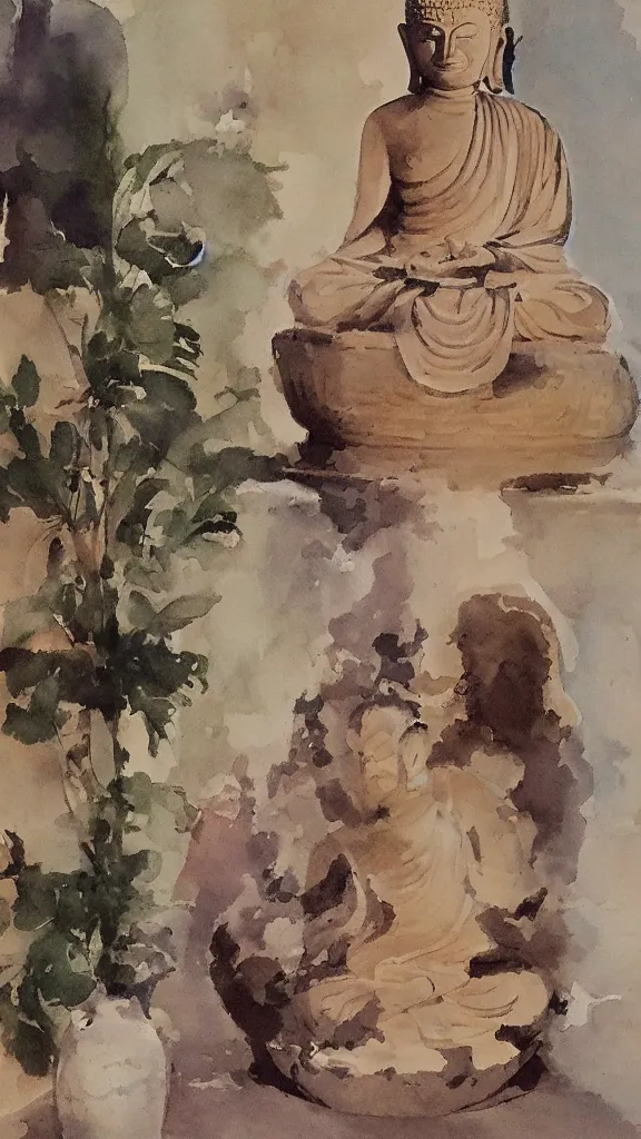 Image similar to a huge buddha rabbit god statue beside a persian pot by john singer sargent