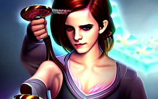 Prompt: Emma Watson in League of Legends as champion. Digital Art. Legendary Skin. Epic Art