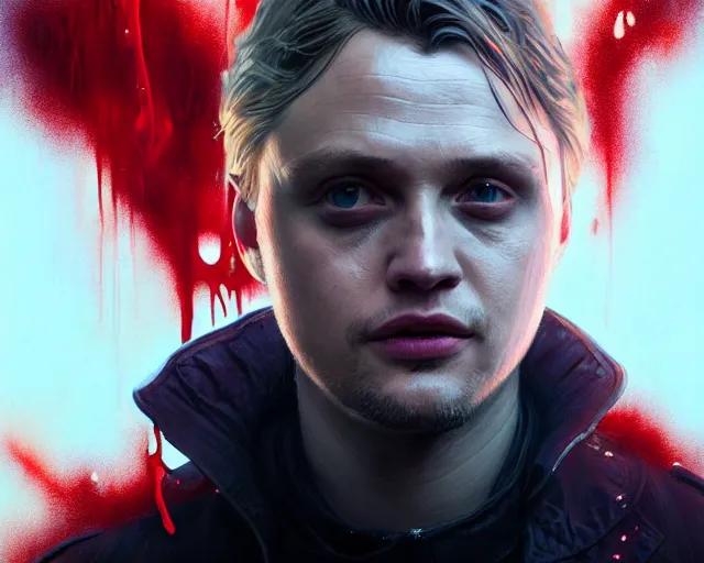 Image similar to highly detailed portrait of michael pitt as an android covered in blood, in detroit : become human, stephen bliss, unreal engine, fantasy art by greg rutkowski, loish, rhads, ferdinand knab, makoto shinkai and lois van baarle, ilya kuvshinov, rossdraws, tom bagshaw, global illumination, radiant light, detailed and intricate environment