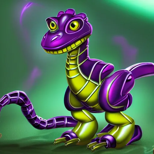 Image similar to very cute small purple robototechnic dragon with well-designed head and four legs looking like lizard,Disney, digital art