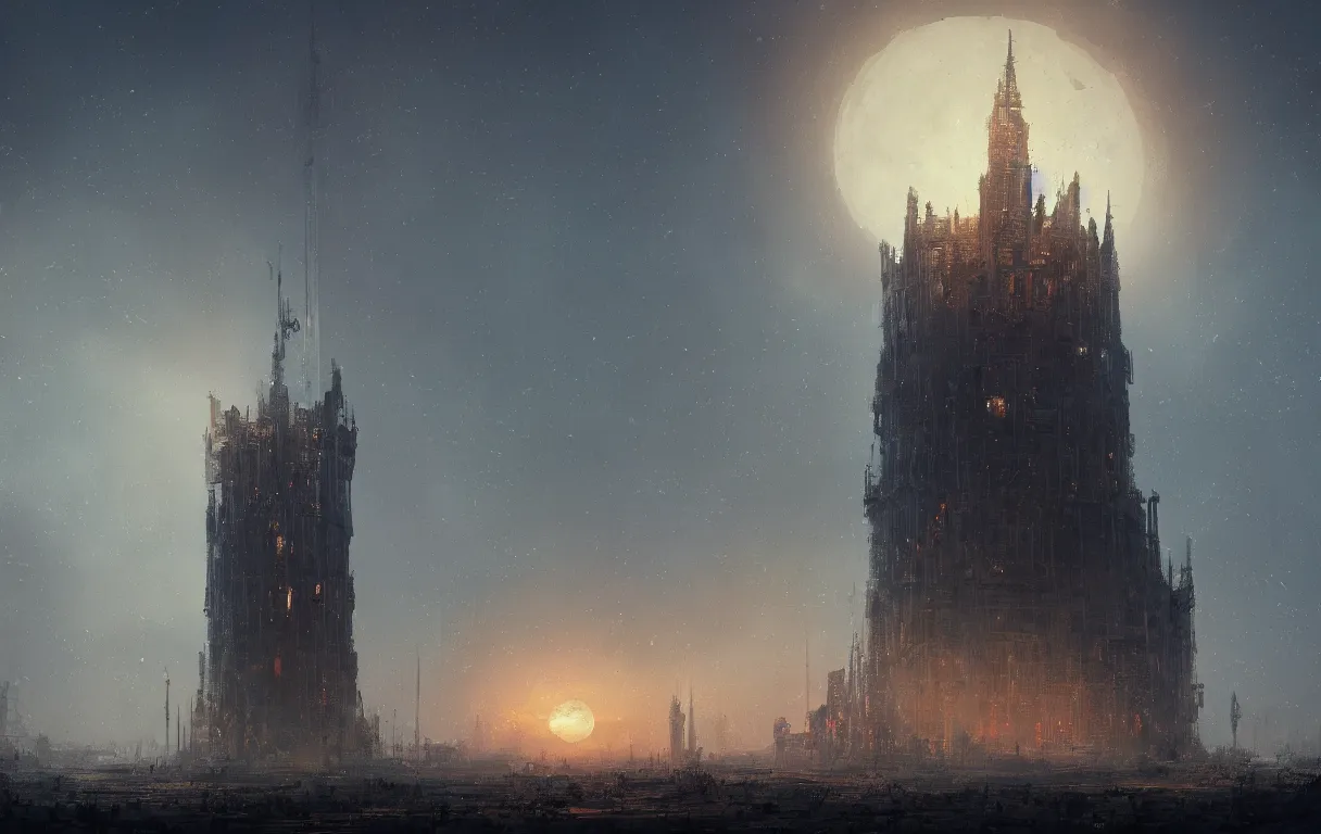 Prompt: A digital painting of the tower of Babylon, dim moonlight, by Ismail Inceoglu and Caspar David Friedrich, stunning, photorealistic, highly-detailed, 4k, ue5, light effect, rtx on, realistic, cinematic, IMAX quality, trending on artstation