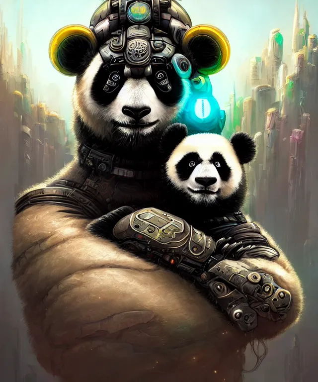 Image similar to a portrait of a cyberpunk panda, mandala, fantasy, elegant, highly detailed, digital painting, artstation, concept art, matte, sharp focus, illustration, art by justin gerard and josan gonzalez