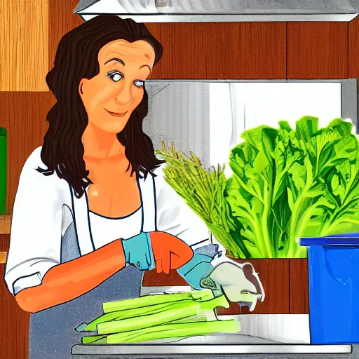 Image similar to a cyclops cutting vegetables in her kitchen