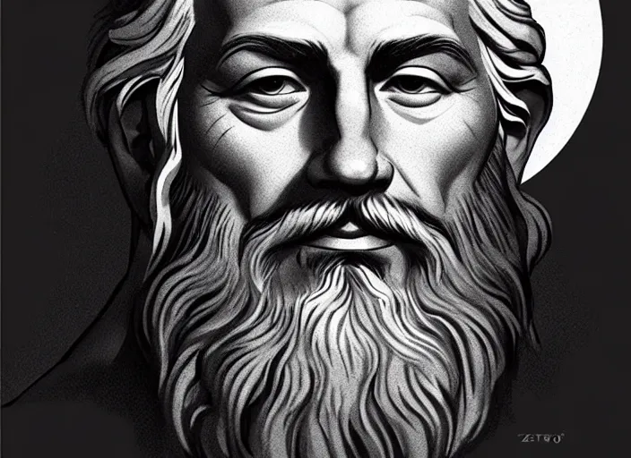 Prompt: zeus god of the sky holding the lightings + older man with a beard + father of all gods and humans + beautiful face and pretty face + intricate complexity, rule of thirds, style by artgerm, dramatic lighting