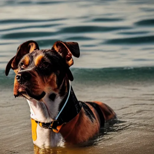 Prompt: dog swimming in the beach