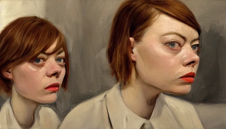 Image similar to painting by borremans, emma stone, detailed, stunning