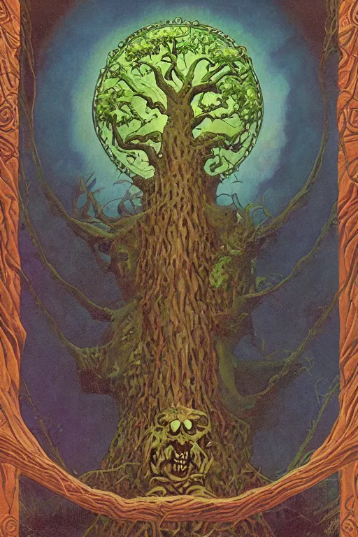 Prompt: Painting of Yggdrasil the tree of life by Mike Mignola and Richard Corben, oils and airbrush, digital art