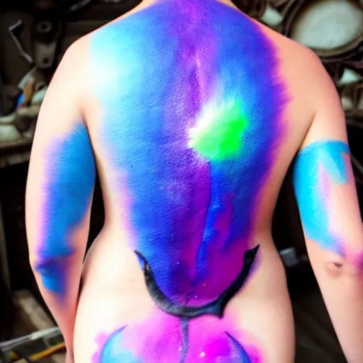 Image similar to iridescent bodypaint on a swashbuckling space pirate