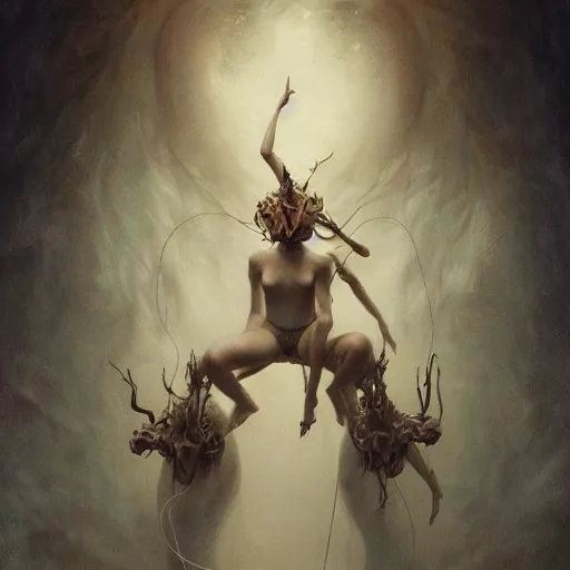 Image similar to people tethered and sewn to each other, in the style of peter mohrbacher by weta digital and beth cavener, high face symmetry, intricate, masterpiece, award winning, high face symmetry, intricate