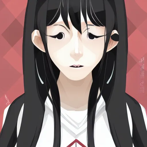 Prompt: portrait of a beautiful korean girl with very long hair and bangs, angular features, angry expression, wearing a black hoodie, in the style of studio trigger, extremely clean lines, anime and manga style, anime concept art