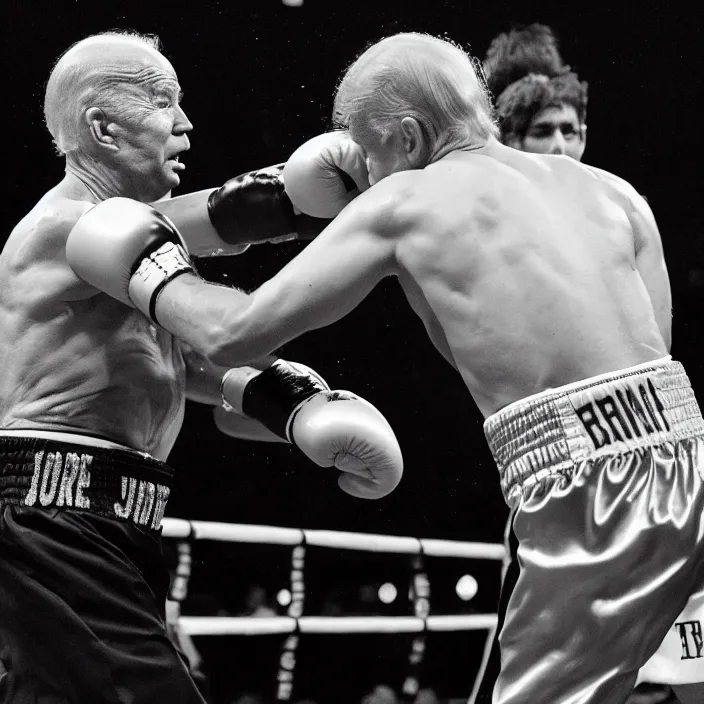 Image similar to boxing match of biden and trump, b & w detailed sharp photo