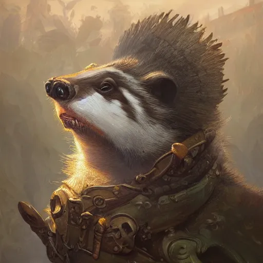 Prompt: a detailed portrait of a badger fish, by justin gerard and greg rutkowski, digital art, realistic painting, dnd, character design, trending on artstation