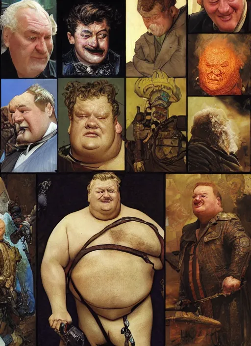 Image similar to kenneth mcmillan as baron vladimir harkonnen, dynamic, by norman rockwell and craig mullins and lawrence alma tadema and greg staples and nc wyeth and tom lovell, arstation baron character