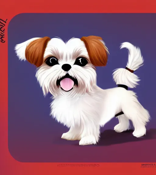 Image similar to small white shihtzu maltese mix dog on a merry go round smiling full color digital illustration in the style of don bluth, artgerm, artstation trending, 4 k