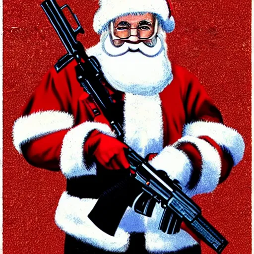 Image similar to Santa holding an ak-47 in the style of gta V cover art