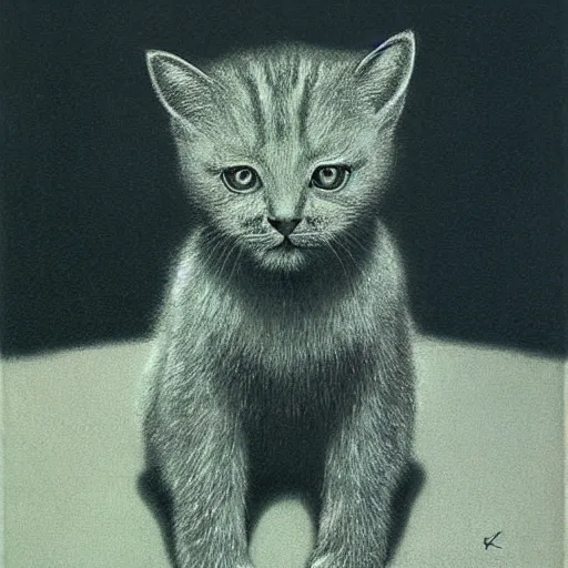 Prompt: portrait of a kitten by zdzisław beksinski
