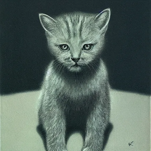 Image similar to portrait of a kitten by zdzisław beksinski