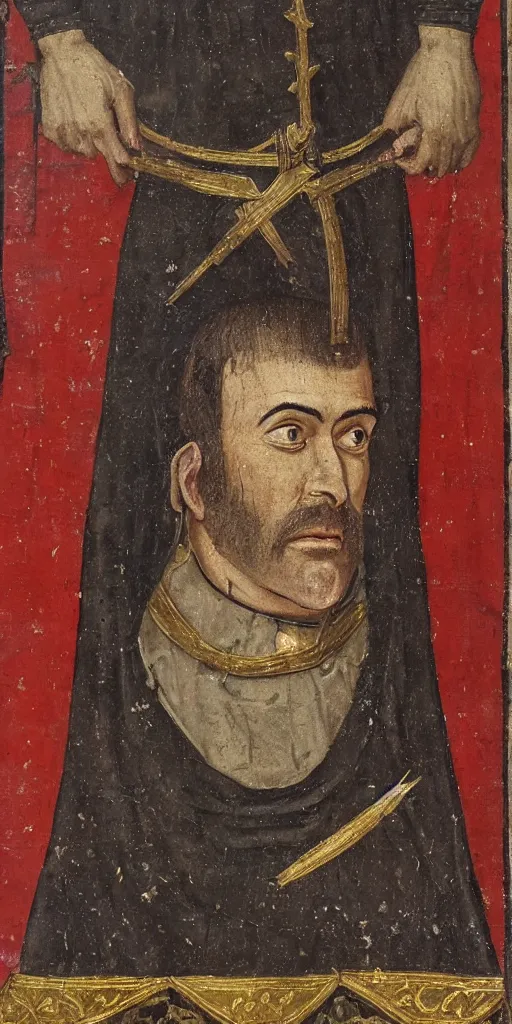 Image similar to medieval painting of stannis baratheon, high detail