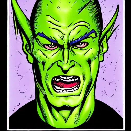 Image similar to Ted Cruz as the Green Goblin in 1990s comic cover illustration, bust