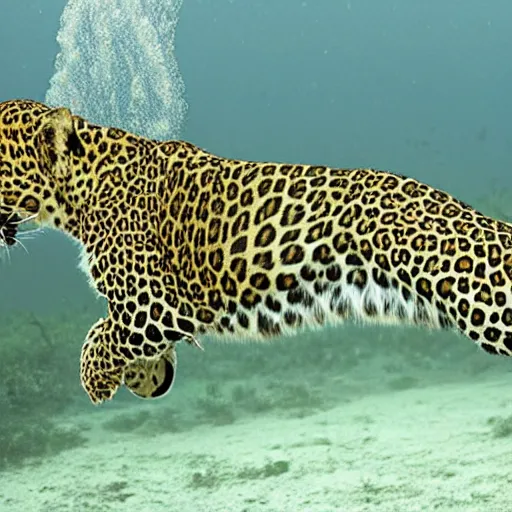 Image similar to a leopard diving under water