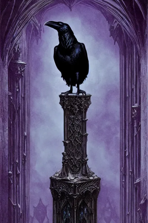 Prompt: raven perched on a statue of beautiful woman in a dark gothic room, gothic lighting, full frame, by wayne barlowe, peter mohrbacher, kelly mckernan, james o barr