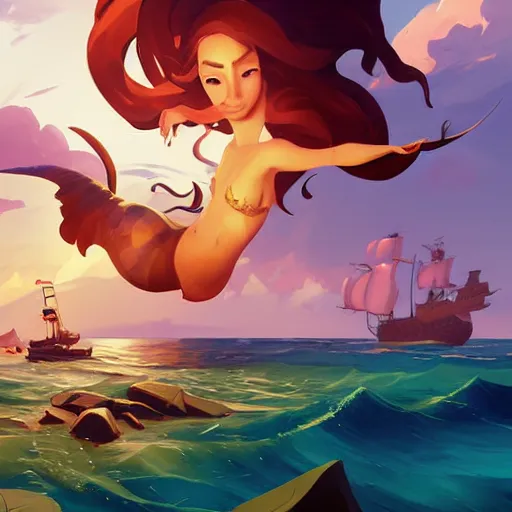 Image similar to painting mermaid treasure on sea of thieves game avatar hero smooth face median photoshop filter cutout vector, behance hd by jesper ejsing, by rhads, makoto shinkai and lois van baarle, ilya kuvshinov, rossdraws global illumination