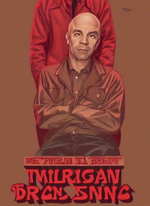 Image similar to Twin Peaks poster artwork by Michael Whelan and Bob Larkin, of portrait of Joe Rogan in red flannel, from scene from Twin Peaks, clean, simple illustration, nostalgic, domestic