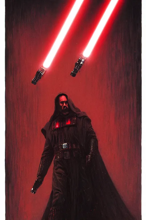 Image similar to Nicholas Cage Sith Lord holding red lightsaber, star wars, dark fantasy, intricate, highly detailed, smooth, artstation, painted by Wayne Barlowe, Greg Rutkowski, zdislav beksinski, Francis Bacon