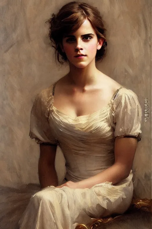 Image similar to detailed portrait of a beautiful emma watson thicc, painting by gaston bussiere, craig mullins, j. c. leyendecker