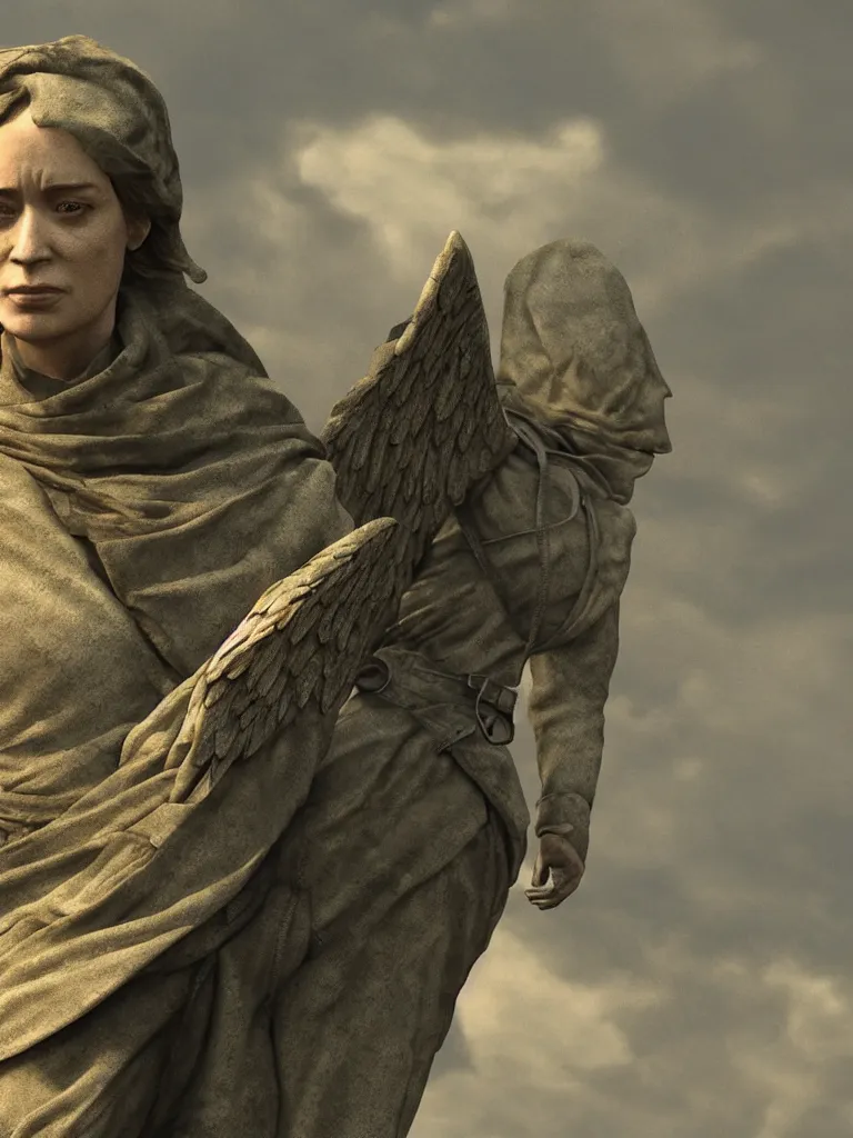 Image similar to angel of verdun, emily blunt, highly detailed, ray - traced