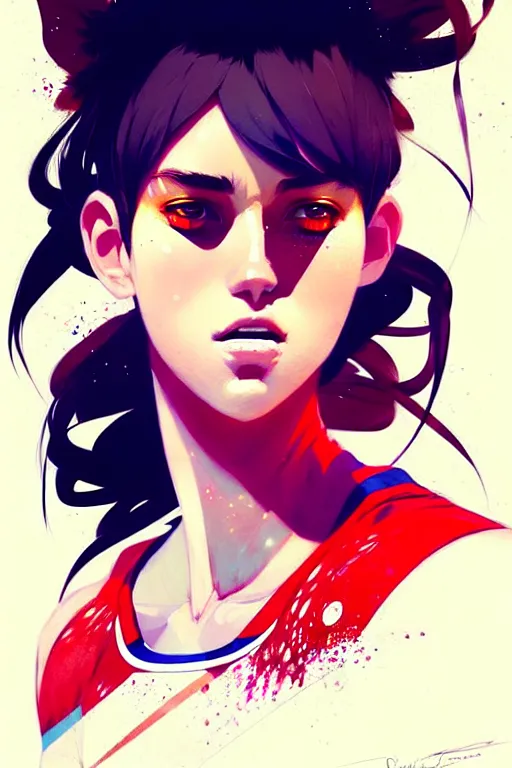 Image similar to a ultradetailed beautiful panting of a stylish girl in a basketball jersey, by conrad roset, greg rutkowski and makoto shinkai, trending on artstation