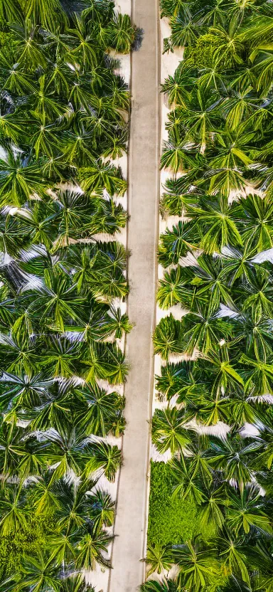 Image similar to highly aerial photo of walkway with palm trees, by shunji dodo, 8 k resolution, photo, high quality