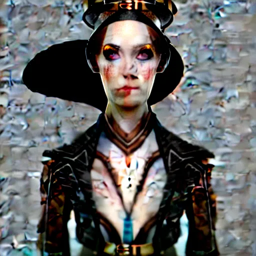 Image similar to character concept portrait of a woman with pale face, steampunk, intricate, elegant, digital painting, concept art, smooth, focus,