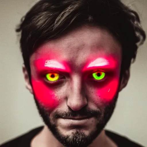 Image similar to a man with red glowing eyes